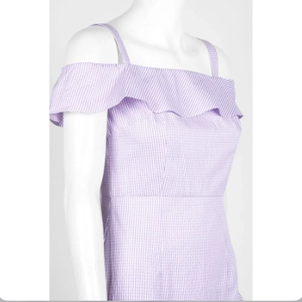 Donna Morgan for Anthropologie Lavender Gingham Flutter Dress 4